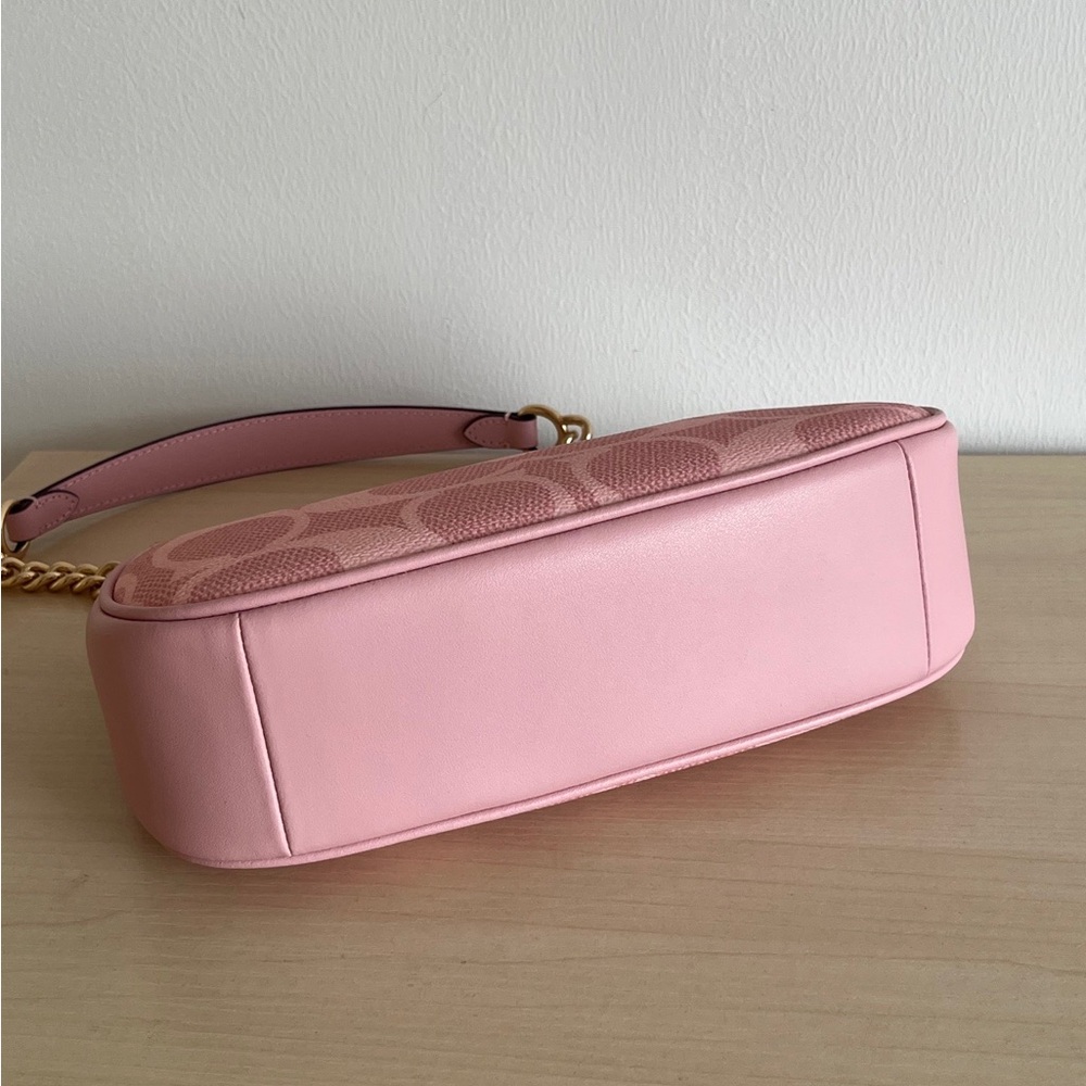 Coach Pink Signature Canvas Mini Shoulder Bag with Gold Chain - Picture 5 of 9
